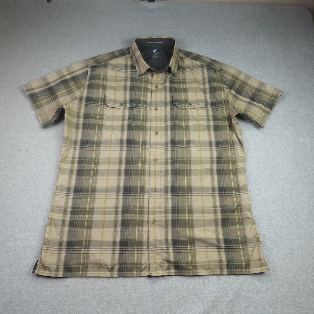 KUHL Shirt Mens Large Brown Plaid Outdoor Short Sleeve Button Down‎ Hiking